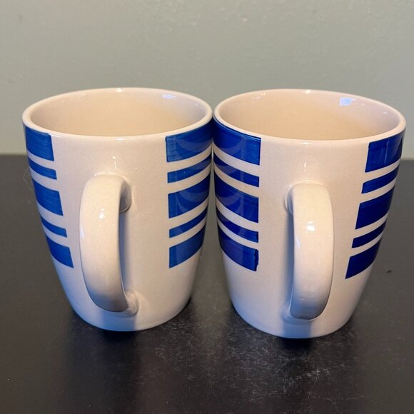 Set of 2 DOVER & YORK Cobalt Blue Nautical Striped Stoneware Mugs - Picture 6 of 11